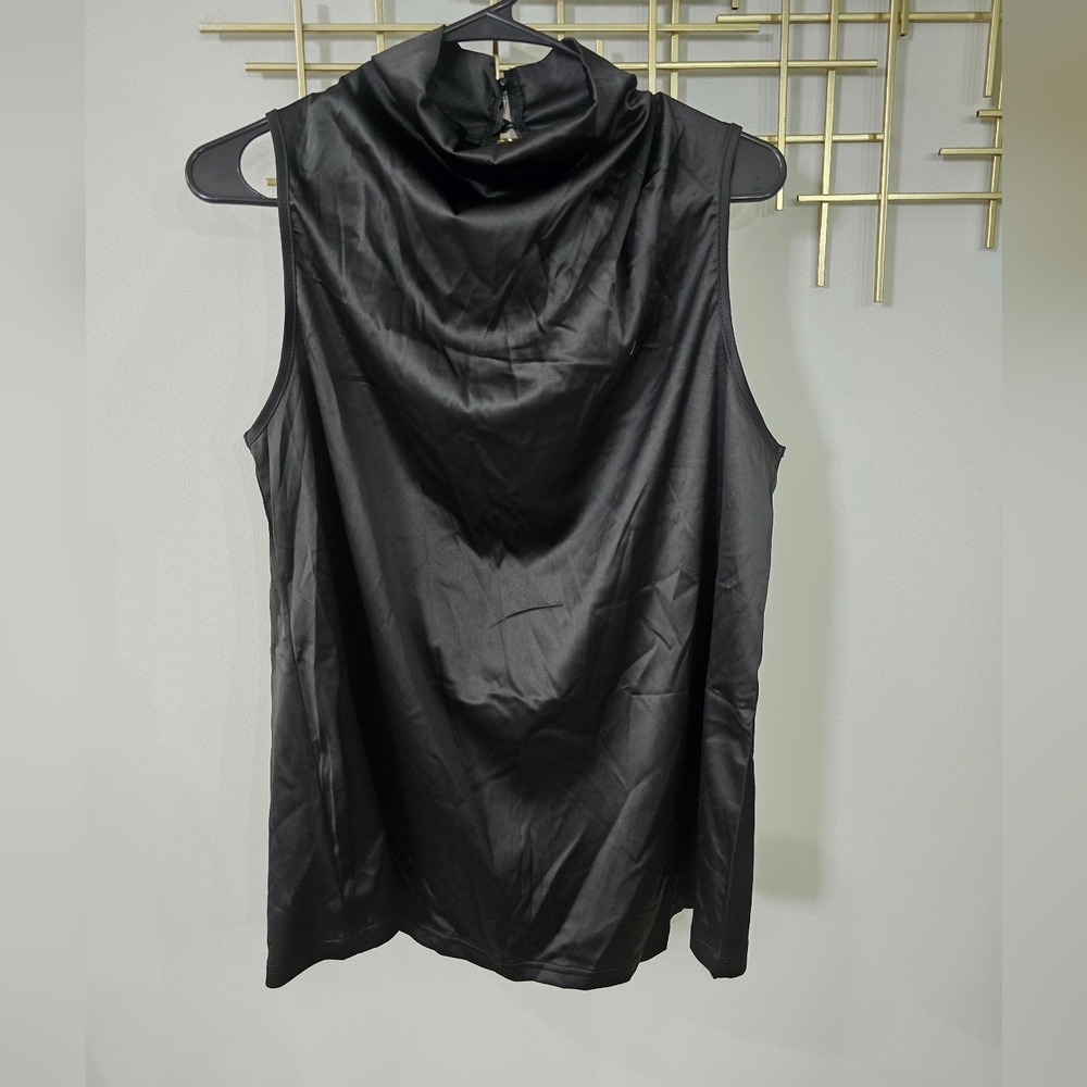 Silk/Satin Black Elegant Top With High Neck Detail​